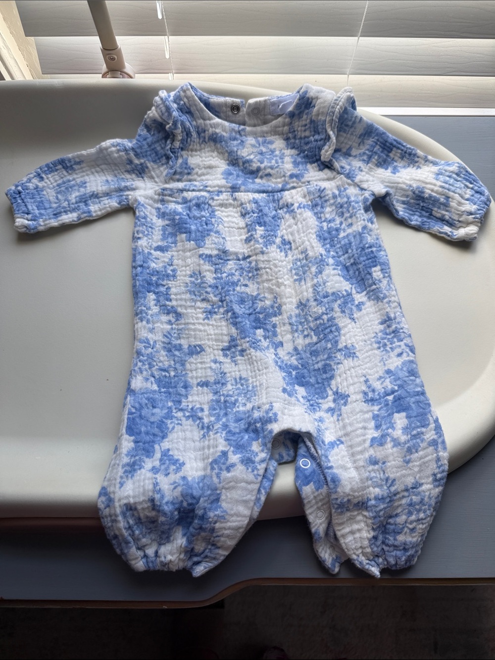 Angel Dear Blue and White Floral Footie